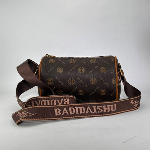 Badidaishu Brown Clover Print Barrel Bag