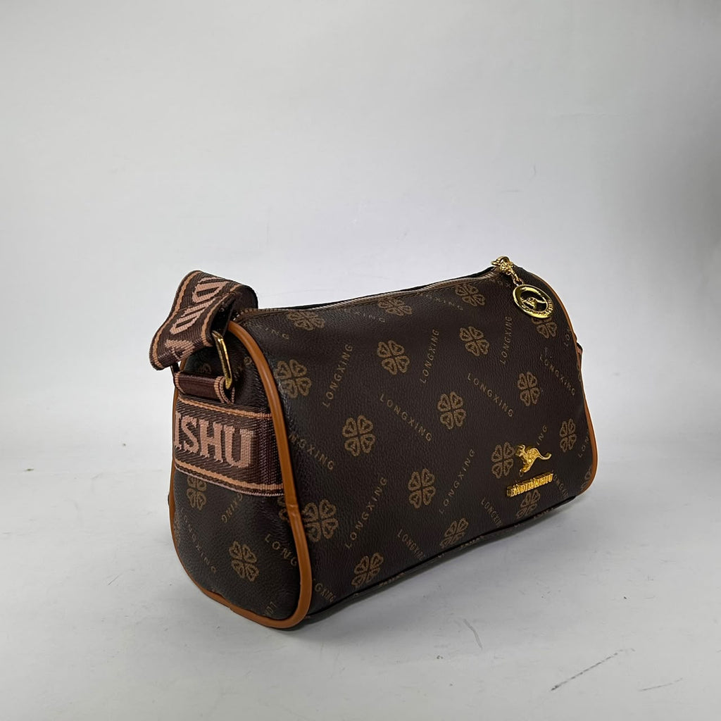 Badidaishu Brown Clover Print Barrel Bag