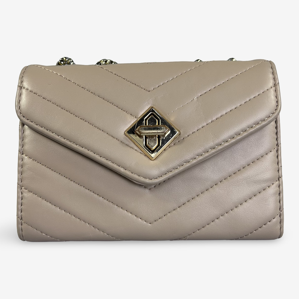Beige Chevron Chain Crossbody