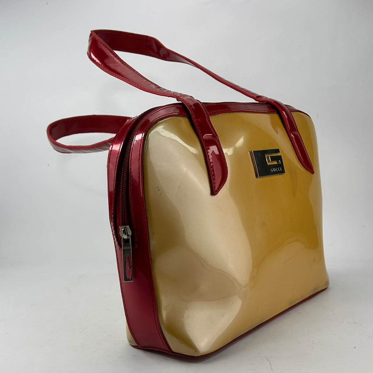 Gucci Tan Patent Square-G Satchel